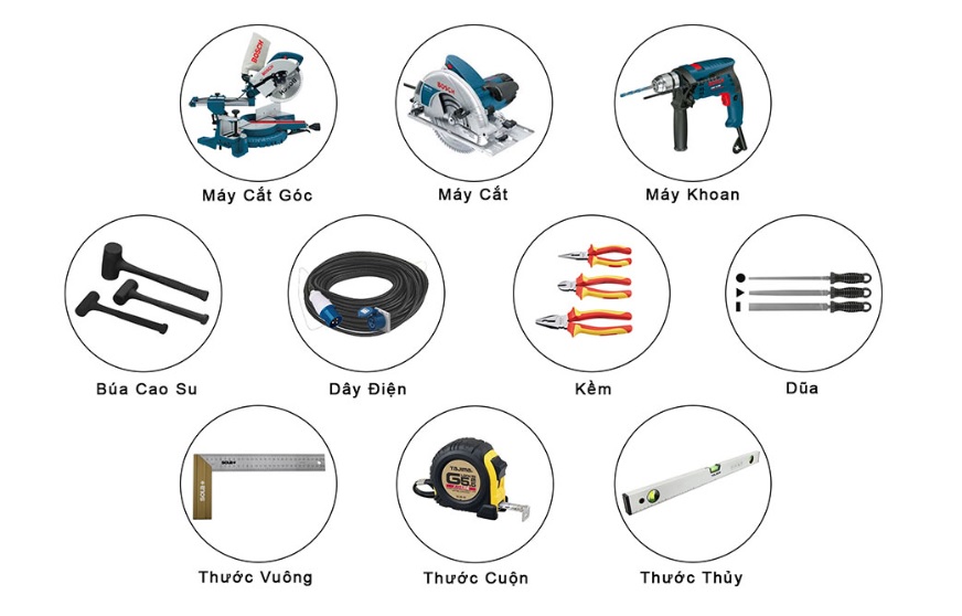 Chuẩn bị đủ dụng cụ trước khi thực hiện theo cách thi công sàn nhựa giả gỗ ngoài trời